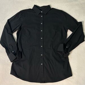 Women’s Black Long Sleeve Button Down Collared Blouse Minimalist Office Work Top